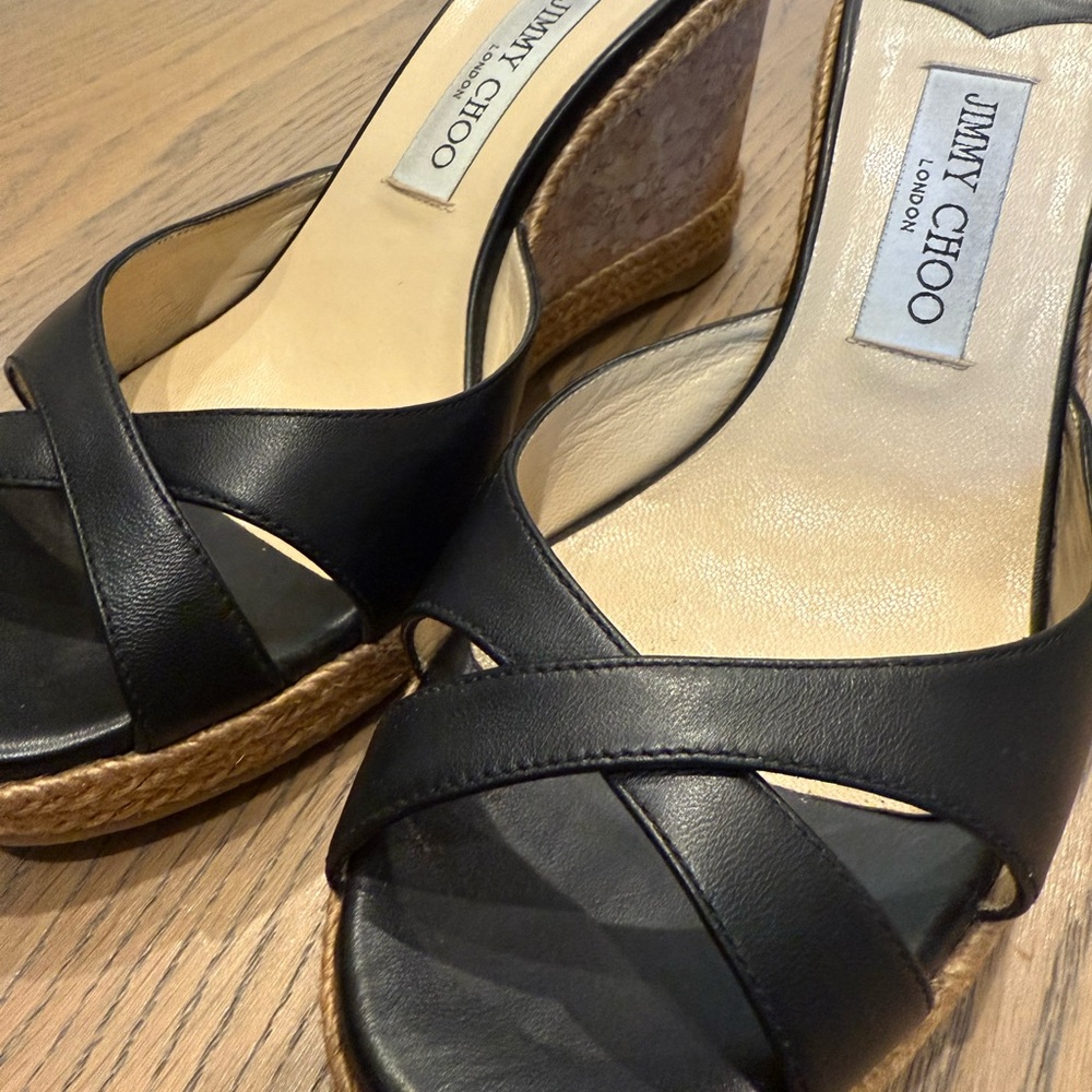 Jimmy Choo Black Leather Wedges